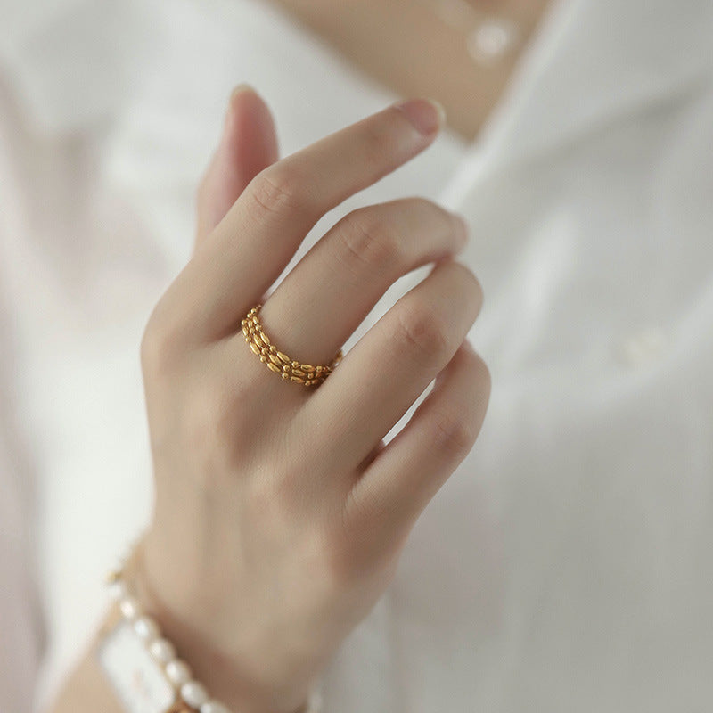 MoJone Adjustable Chain Ring, Gold Rice Grain Shape, French Chic for Female