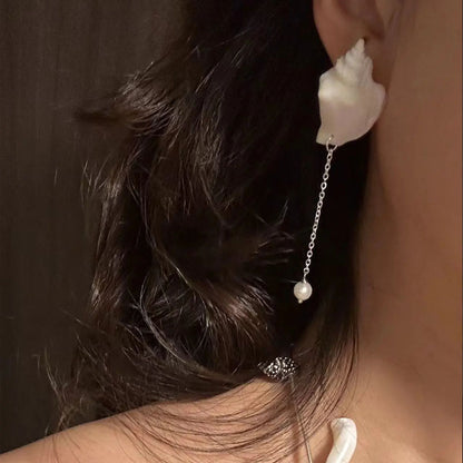 Original S925 silver natural conch earrings with tassels, Bohemia Earring,Summer Jewelry,elegant freshwater pearls earrings for women