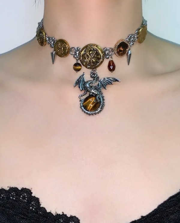 Cyber Punk Niche Chunky Dragon Y2K Choker Metallic Jewelry Trendy Necklace Sliver Chain Accessories