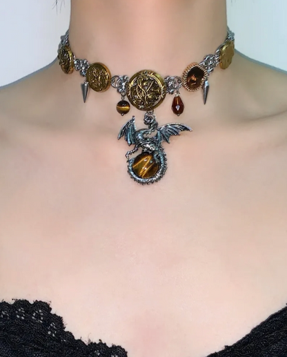 Cyber Punk Niche Chunky Dragon Y2K Choker Metallic Jewelry Trendy Necklace Sliver Chain Accessories