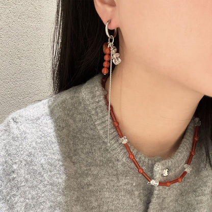 Asymmetric Red Agate Bead Earrings Jewelry Gifts for Girls Women Valentine Gift