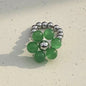 Handmade Beaded Flower Rings Cute Vintage Titanium Steel Bead Jade Finger Rings for Women Jewelry