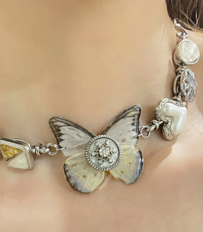 Cyber Punk Vintage Choker, Butterfly  Specimen Pendant Necklace, Y2K accessory, Perfect Unique Gift for Woman