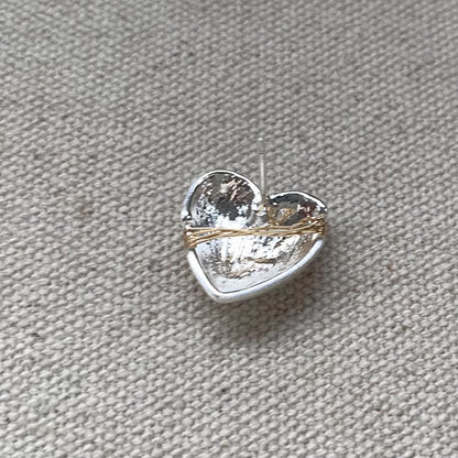Retro Silvery Love Heart Shaped Stud Earrings Normcore Style,Wire Wound Earrings,Women Fashion Girl Bridal Jewelry