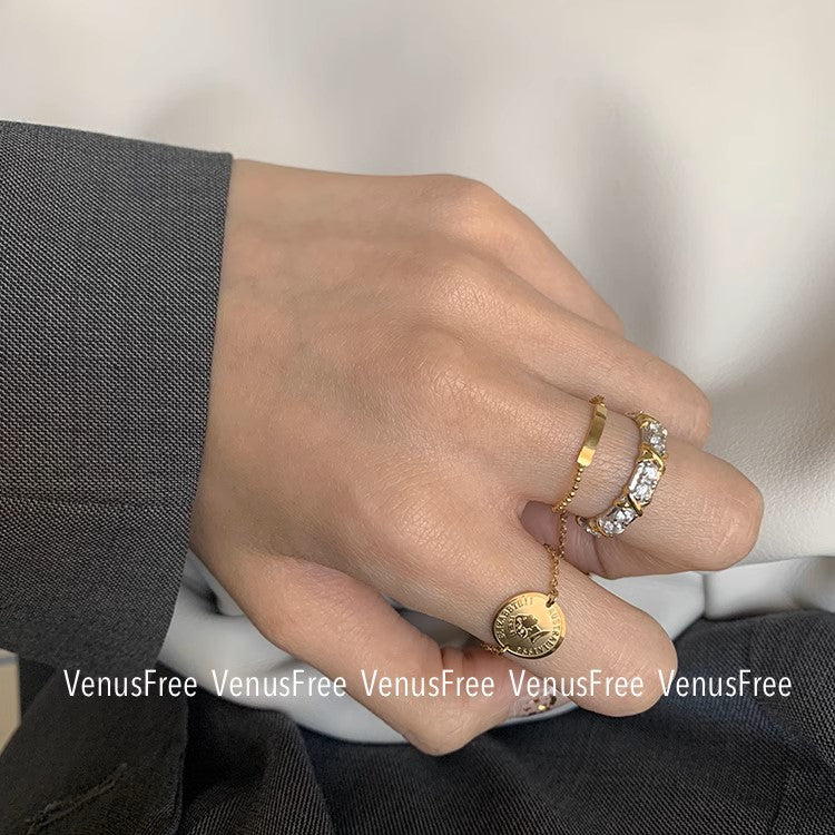 MoJone Adjustable Chain Ring, Geometric Coin Ring, French Chic, for Female