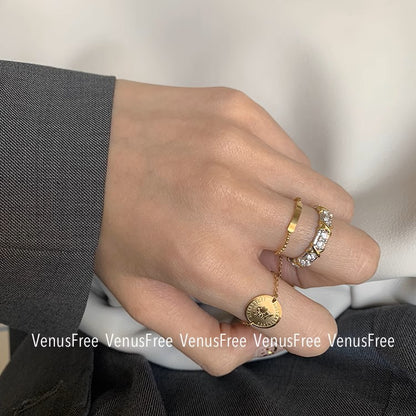 MoJone Adjustable Chain Ring, Geometric Coin Ring, French Chic, for Female