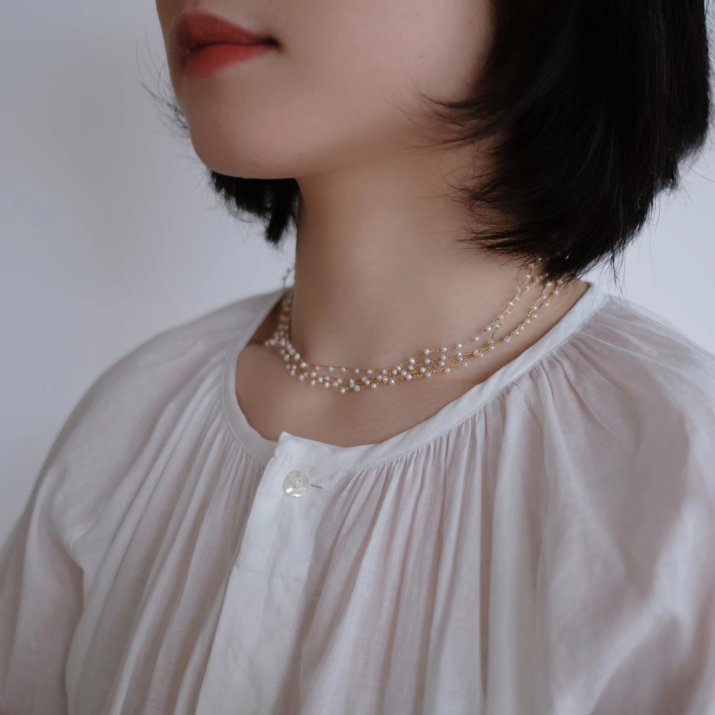 MoJone Original Handmade Crochet Pearl Gold Necklace for Female
