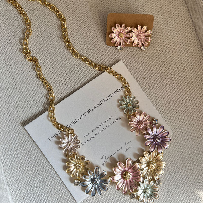 Retro Daisy Alloy Necklace Earrings Jewelry Set for Women
