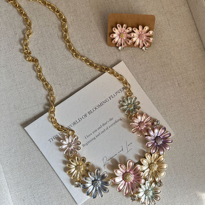 Retro Daisy Alloy Necklace Earrings Jewelry Set for Women