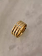 Delicate Sparkling Ring with Pearl, Floral Design, K-Gold Plated Twisted Geometry