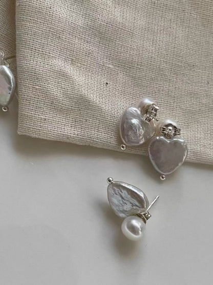 Heart-shaped Baroque Freshwater Pearl Earrings, 925 Sterling Siver, Adorable Accessory for Women