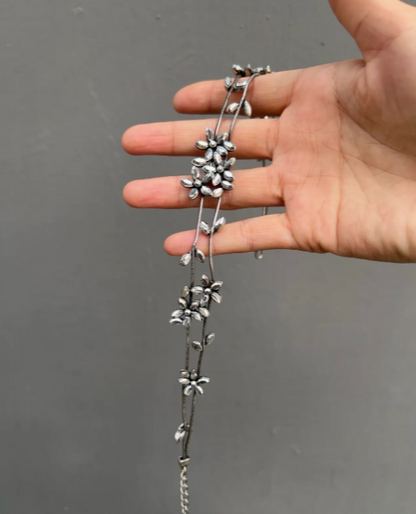 Adorable Chunky Niche Silver Copper Punk Flower Pendant Necklace Choker Chain for Women