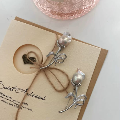 Baroque Floral Brooch Elegant Exquisite Art Lapel Pin for Women, Freshwater Grey Pearl