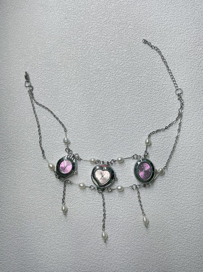 Retro Elegant Three Watch Choker Necklace, Funky Clock Choker, Y2K Necklace，Clock Whimsical Neckalce,Trending Quartz Cross Pearl necklace.