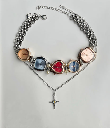 Titanium Steel Punk Y2K Watch Button Choker Necklace Colorful Watch Choker