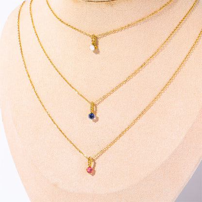 Zodiac Birthstone Necklace, Round Pendant with Colored Zirconia, Copper and Zirconia, 14k Gold Plated