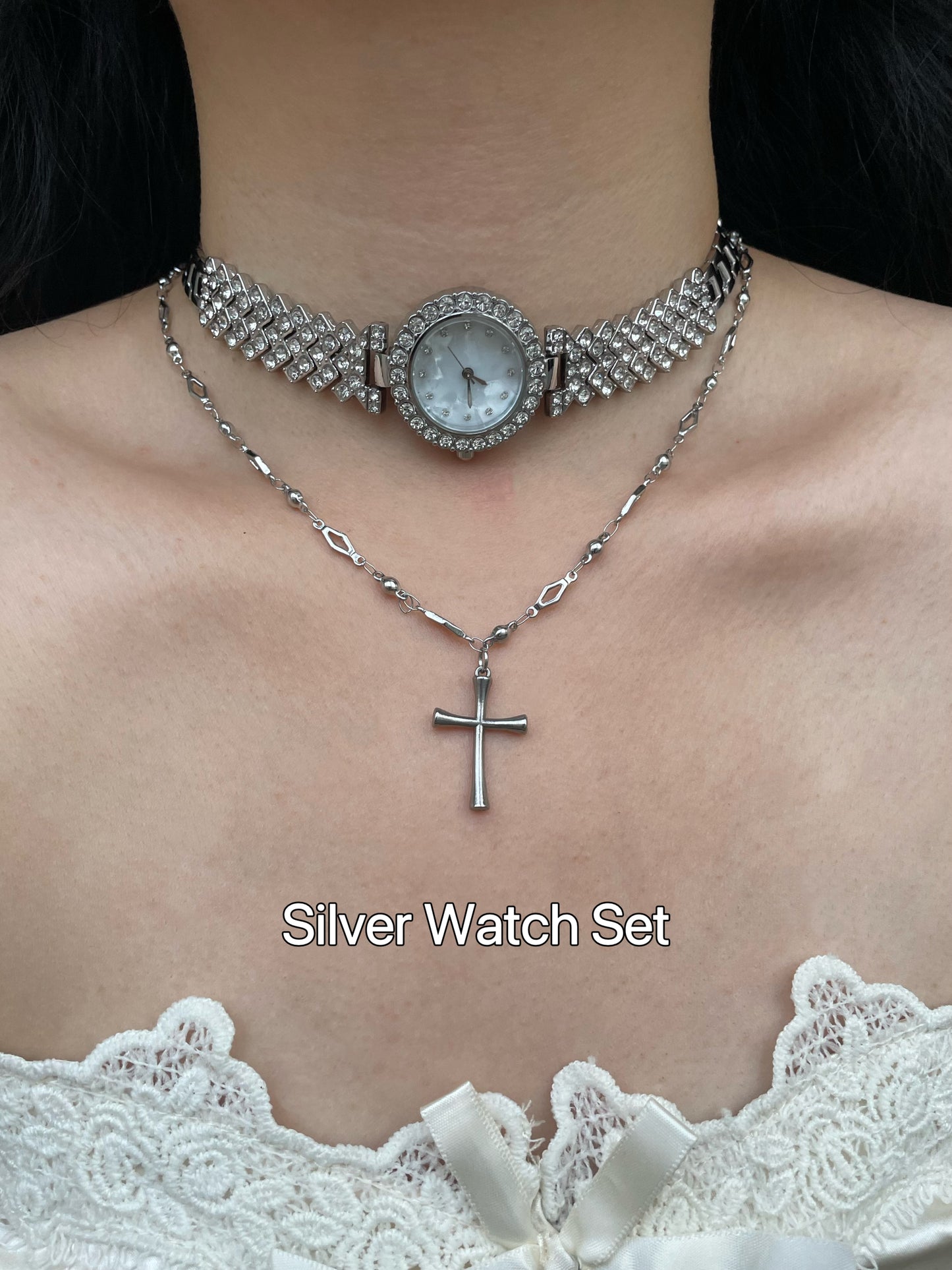 Elegant Diamonds Watch Choker Neckalce