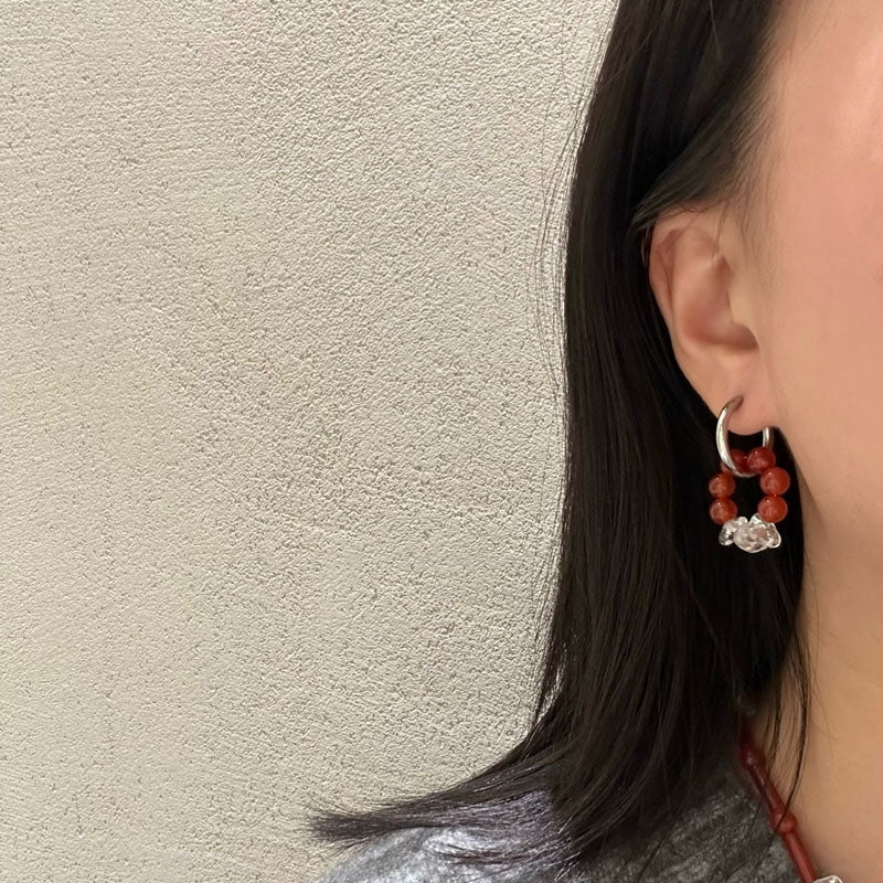 Asymmetric Red Agate Bead Earrings Jewelry Gifts for Girls Women Valentine Gift