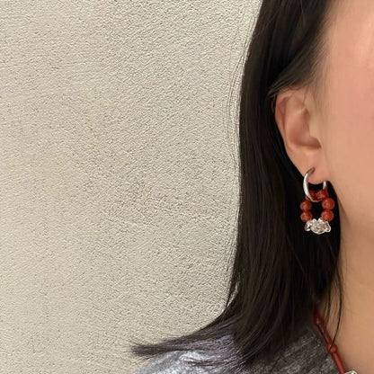 Asymmetric Red Agate Bead Earrings Jewelry Gifts for Girls Women Valentine Gift