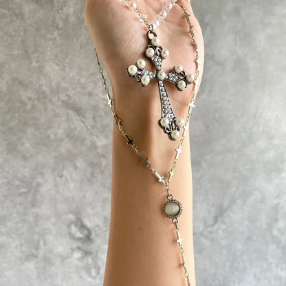 Y2k Cross double layered long necklace with cat's eyes and agate accents,Trendy Zircon Black Beads Necklace,Long Pendant Jewelry Necklaces,Cross Sexy Collarbone Multilayer Necklaces for Women
