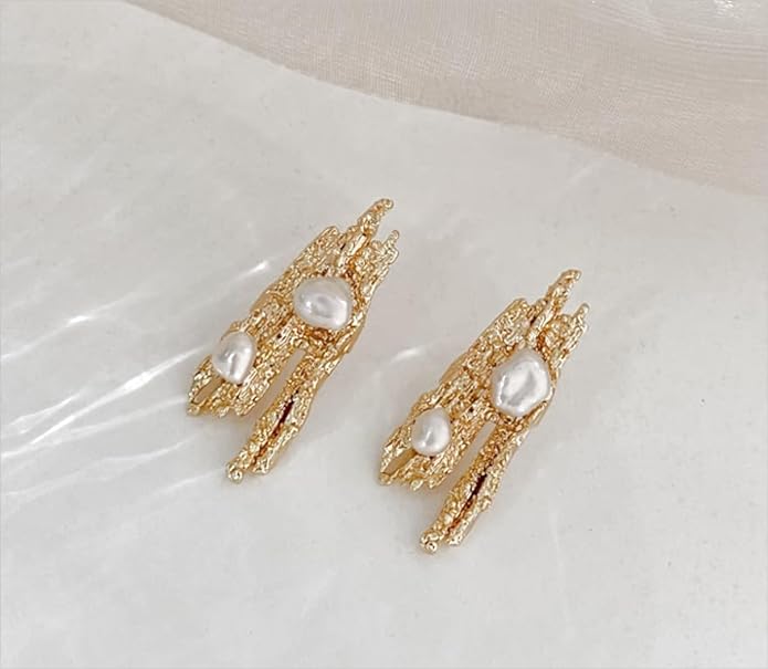 Natural Aurora Baroque Shaped Pearl Earrings Niche Textured Sterling Silver Earrings