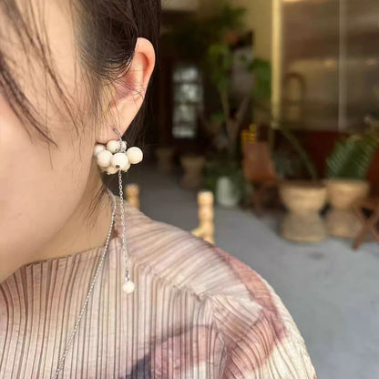 New Chinese Style Asymmetric Bead Earrings White Jade for Women Jewelry Gifts