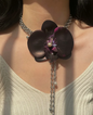 Cyber Punk Vintage Bead Butterfly Orchid Choker, Titanium Steel Chunky Chain Necklace,Y2KAccessories, Perfect Unique Handmade Gift