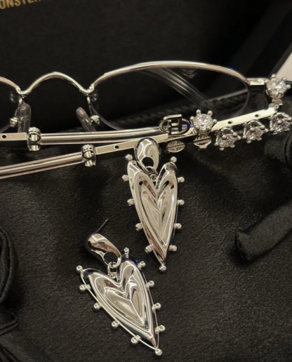 Cyber Punk Vintage Chunky Silver Heart Earrings, Trendy Jewelry, Y2KAccessories, Perfect Unique Handmade Gift