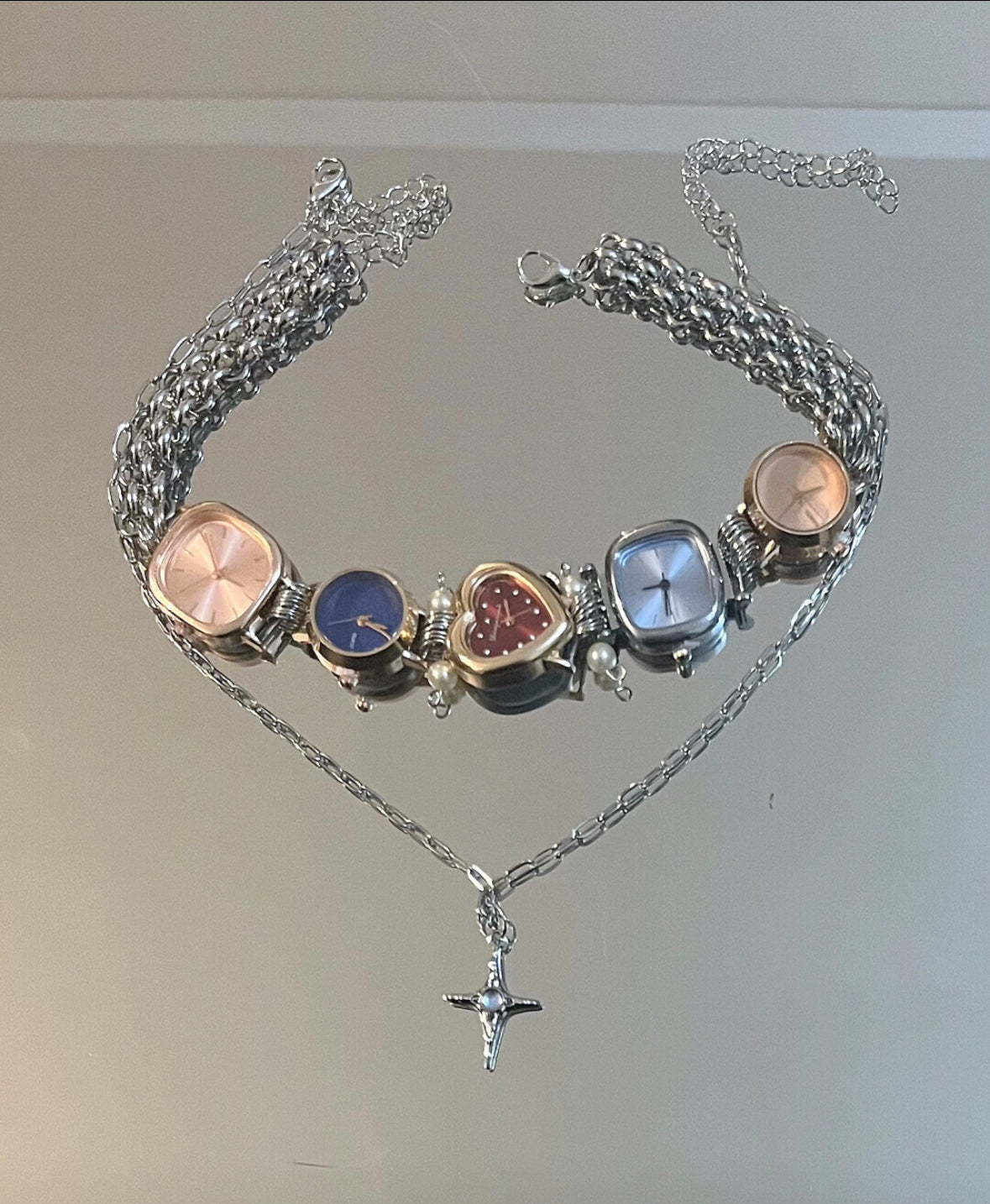 Cyberpunk Multicolor Watch Chunky Chain Necklace