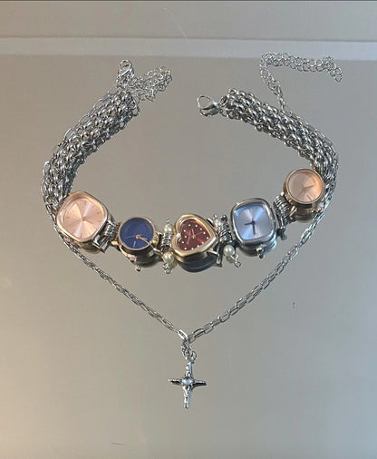 Cyberpunk Multicolor Watch Chunky Chain Necklace