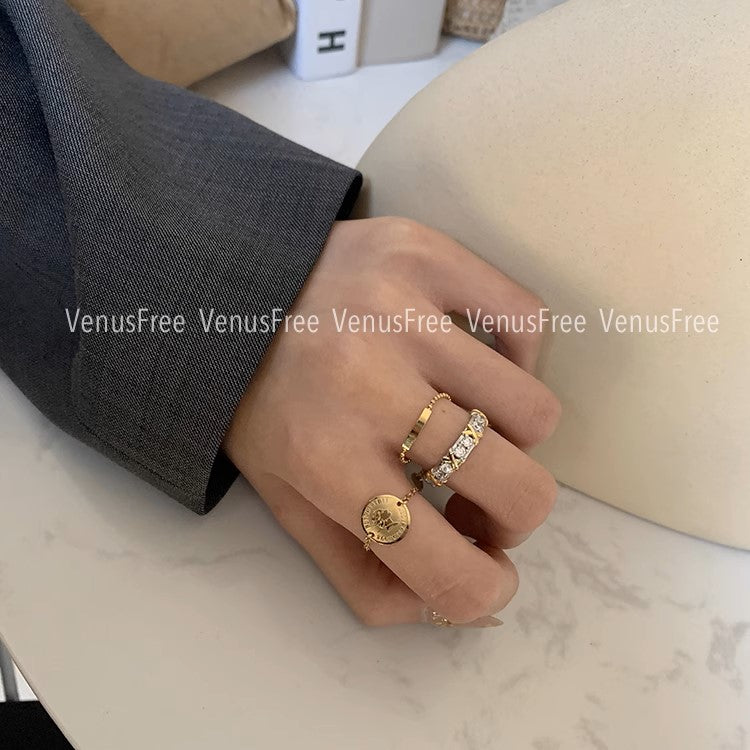 MoJone Adjustable Chain Ring, Geometric Coin Ring, French Chic, for Female
