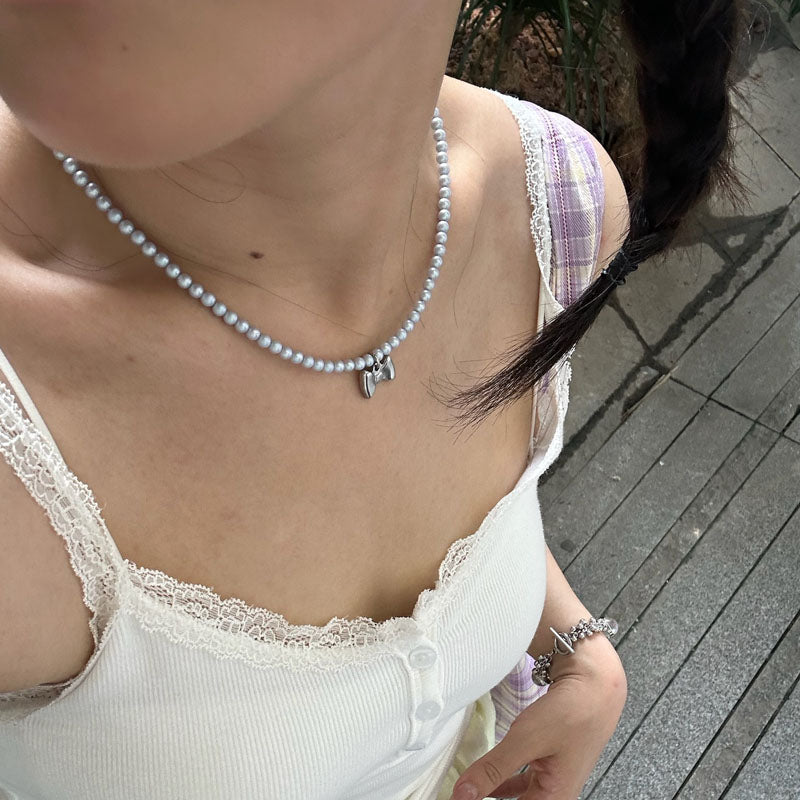 Pearl Necklace,Pearl Choker Necklace Titanium Steel Pendant Charm Lady Girlfriend Wedding Birthday Anniversary