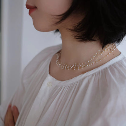 MoJone Original Handmade Crochet Pearl Gold Necklace for Female