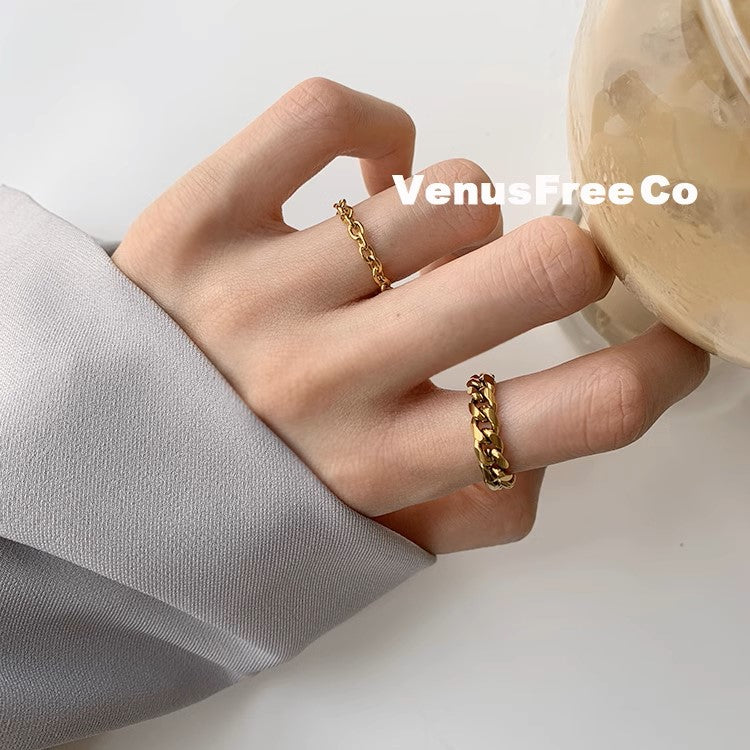 MoJone Fade-resistant Stacked Gold Chain Ring, French Chic, for Female