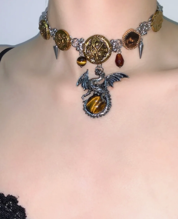Cyber Punk Niche Chunky Dragon Y2K Choker Metallic Jewelry Trendy Necklace Sliver Chain Accessories