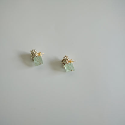 MoJone Handmade Original  Green Stone Silver Beads Elegant Earrings for Female