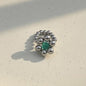 Handmade Beaded Flower Rings Cute Vintage Titanium Steel Bead Jade Finger Rings for Women Jewelry