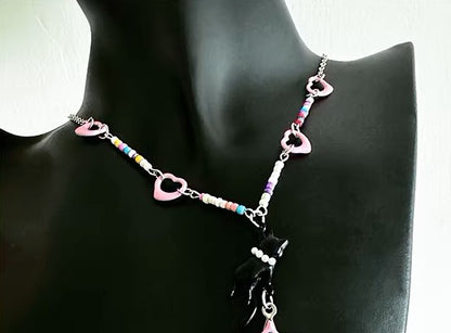 Adorable Cat and Star Pendant Beaded Necklace, Girly Style, Interesting Design, Special Gift. Niche Style