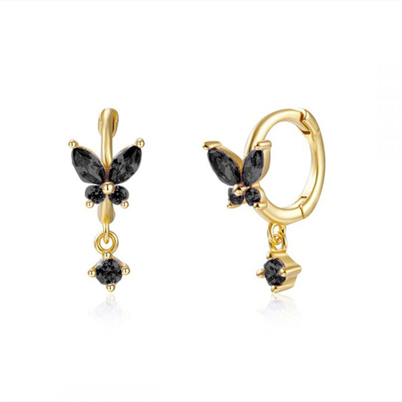 Vibrant Multicolored Zirconia Butterfly Hoop Earrings