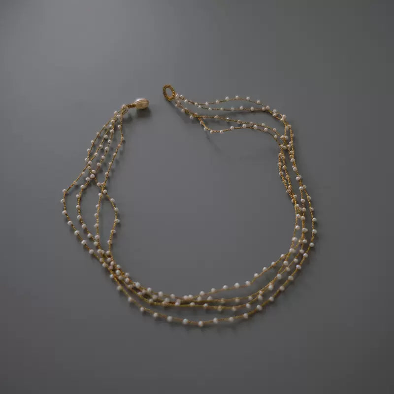MoJone Original Handmade Crochet Pearl Gold Necklace for Female