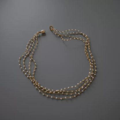 MoJone Original Handmade Crochet Pearl Gold Necklace for Female