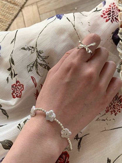 Floral Diamond Sterling Silver Baroque Natural Freshwater Pearl, Adjustable Chain