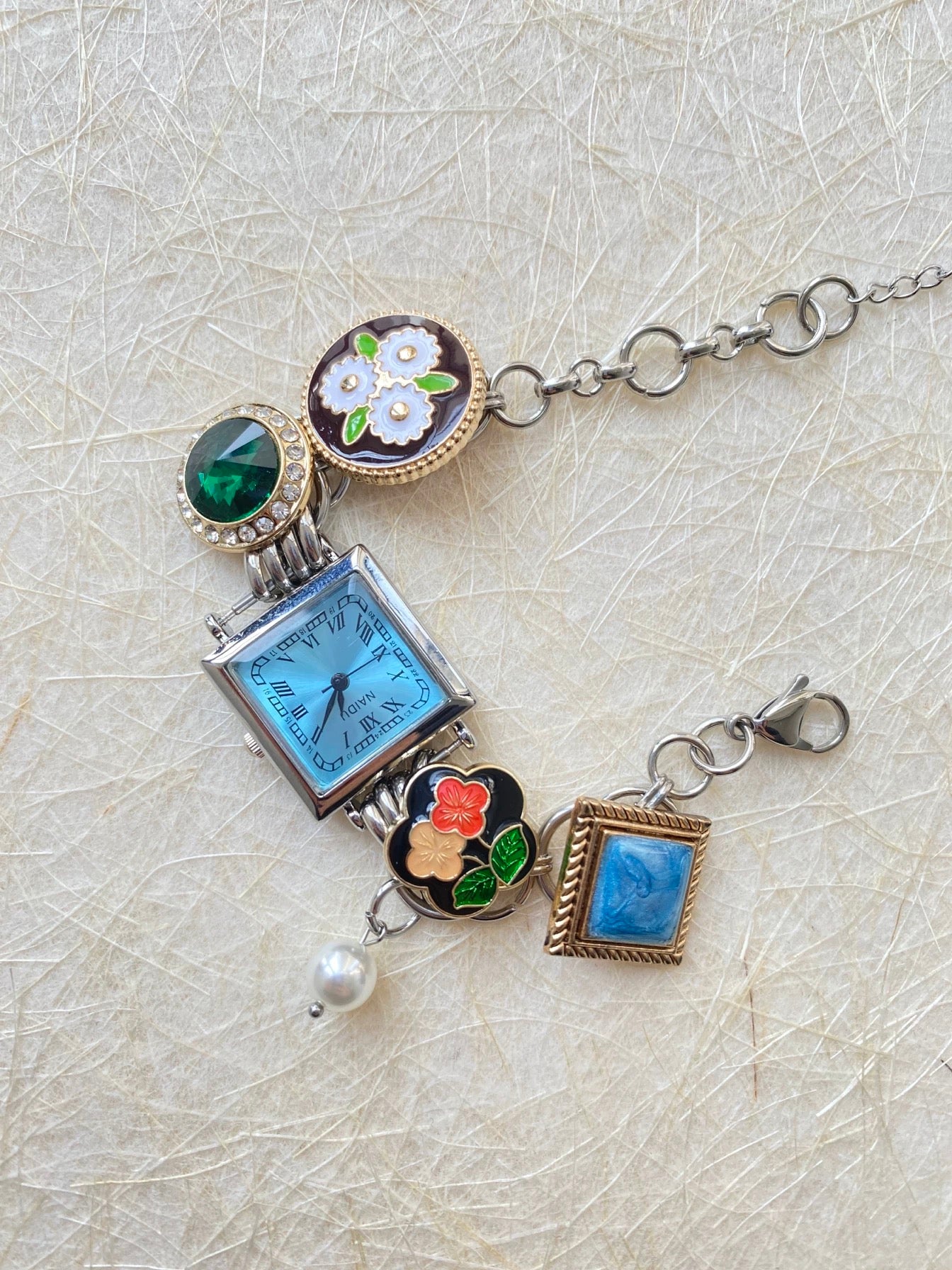 Vintage Blue Multi-Charm Watch Bracelet