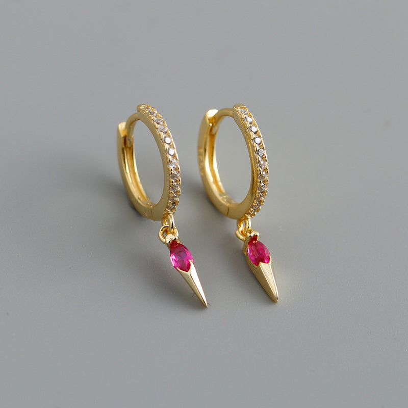 Elegant s925 Sterling Silver Hoop Earrings with Marquise Gemstones & Diamond Accents