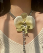Cyber Punk Vintage Bead Butterfly Orchid Choker, Titanium Steel Chunky Chain Necklace,Y2KAccessories, Perfect Unique Handmade Gift