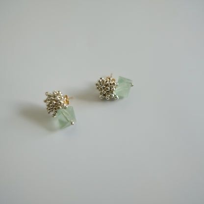 MoJone Handmade Original  Green Stone Silver Beads Elegant Earrings for Female