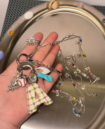 Cyber Punk Vintage colorful Letter Strap keychain, Y2K Titanium Steel Bag Accessories, Perfect Unique Handmade Gift