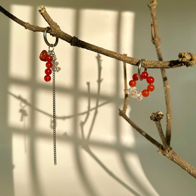 Asymmetric Red Agate Bead Earrings Jewelry Gifts for Girls Women Valentine Gift