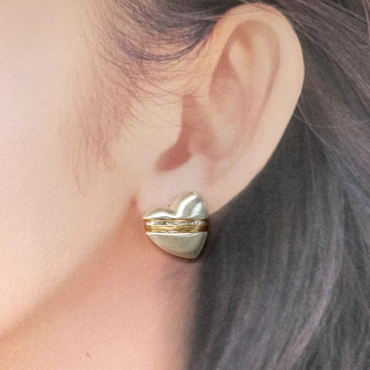 Retro Silvery Love Heart Shaped Stud Earrings Normcore Style,Wire Wound Earrings,Women Fashion Girl Bridal Jewelry