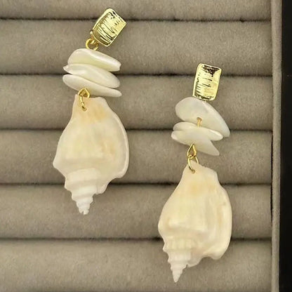 Original S925 silver natural conch earrings with tassels, Bohemia Earring,Summer Jewelry,elegant freshwater pearls earrings for women